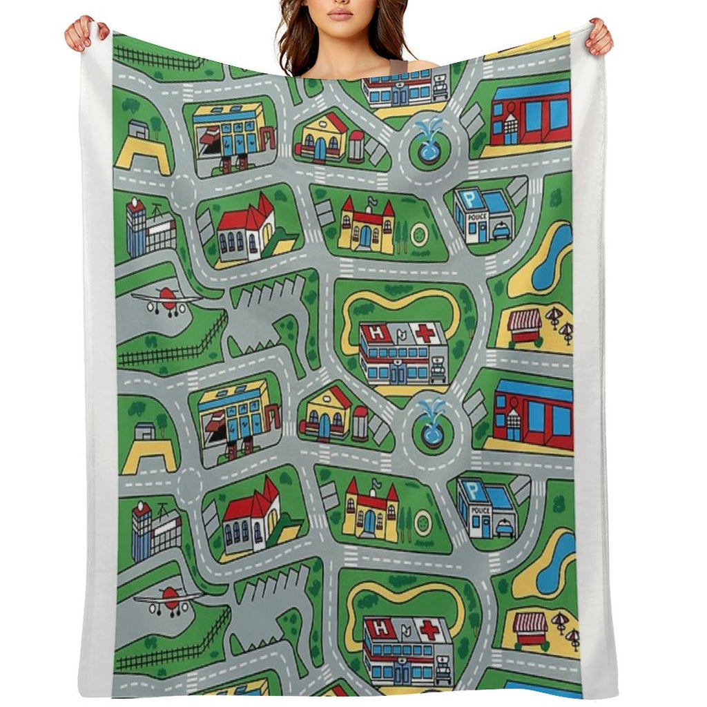 Car City Carpet Road Rug 90s Nostalgic Toy Premium Throw Blanket