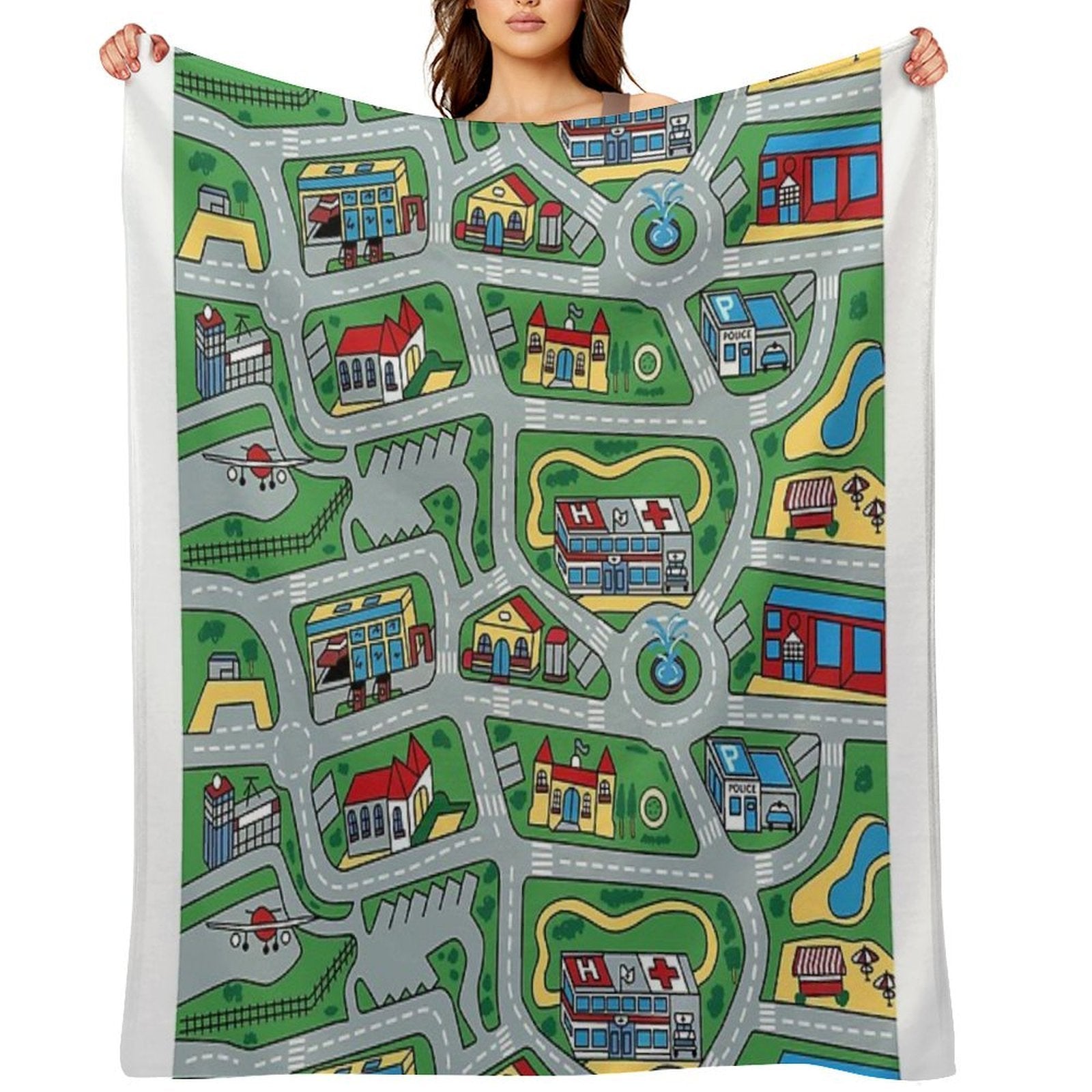 Car City Carpet Road Rug 90s Nostalgic Toy Premium Throw Blanket
