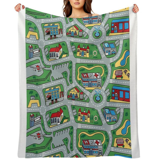 Car City Carpet Road Rug 90s Nostalgic Toy Premium Throw Blanket