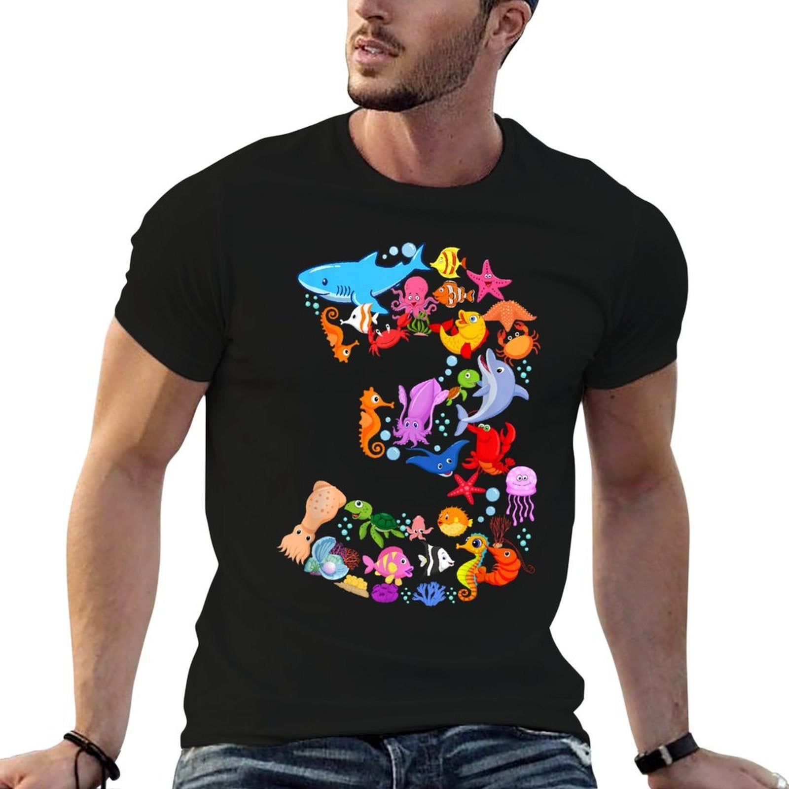 Under Sea 3 Three Year Kids 3rd Birthday Party Ocean Animals  Soft T-Shirt
