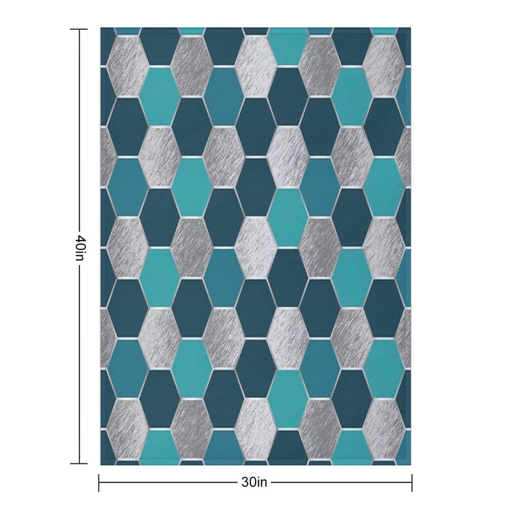 Metal Silver And Teal Geometric Hexagon Pattern Sustainable Throw Blanket