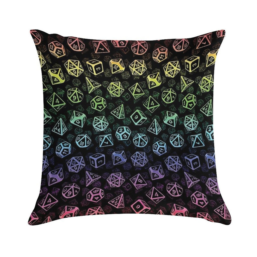 D20 Dice Set Pattern (Rainbow) Soft Anti-Pilling Throw Pillow