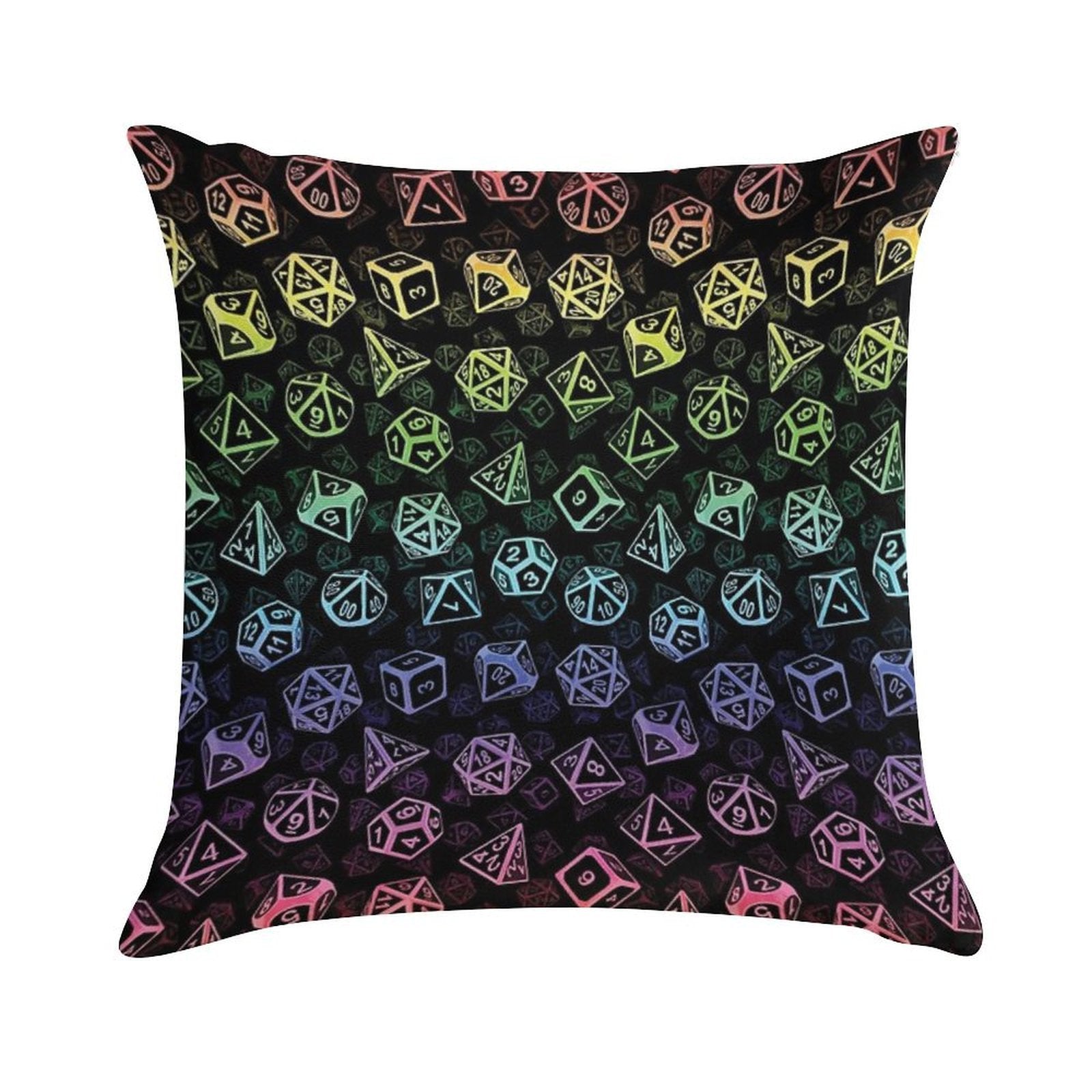 D20 Dice Set Pattern (Rainbow) Soft Anti-Pilling Throw Pillow