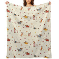 Cute Dachshunds in Winter Sweaters with Autumn Leaves Comfort Throw Blanket