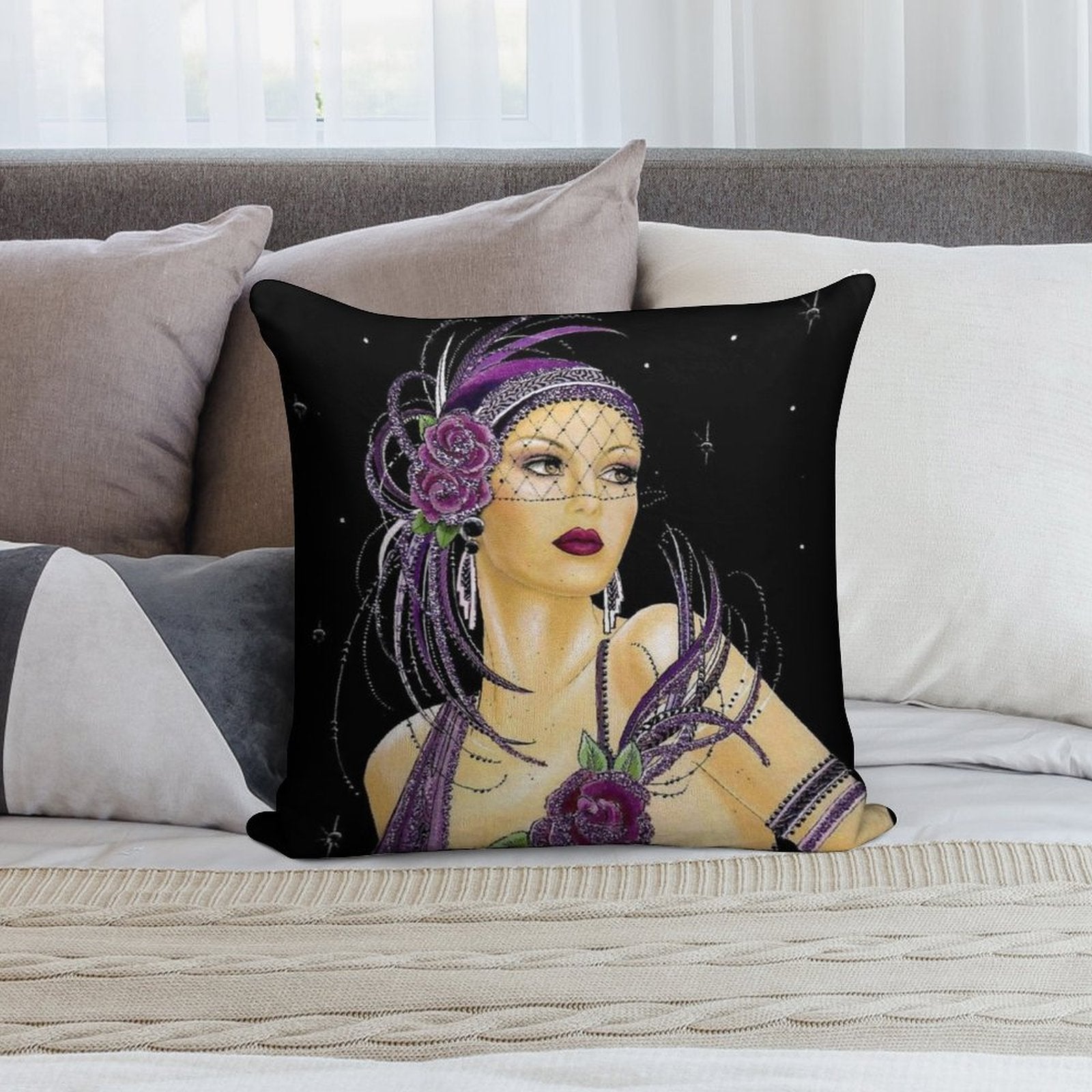 FLAPPER  Vintage 1930 Art Deco Print Soft Durable Construction Throw Pillow