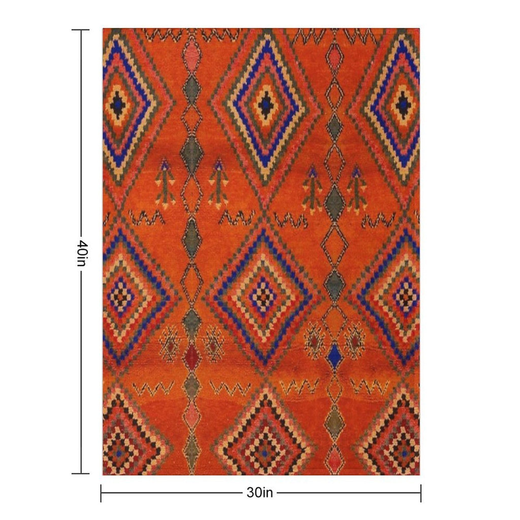 Orange Oriental Moroccan Rug Easy Care Throw Blanket