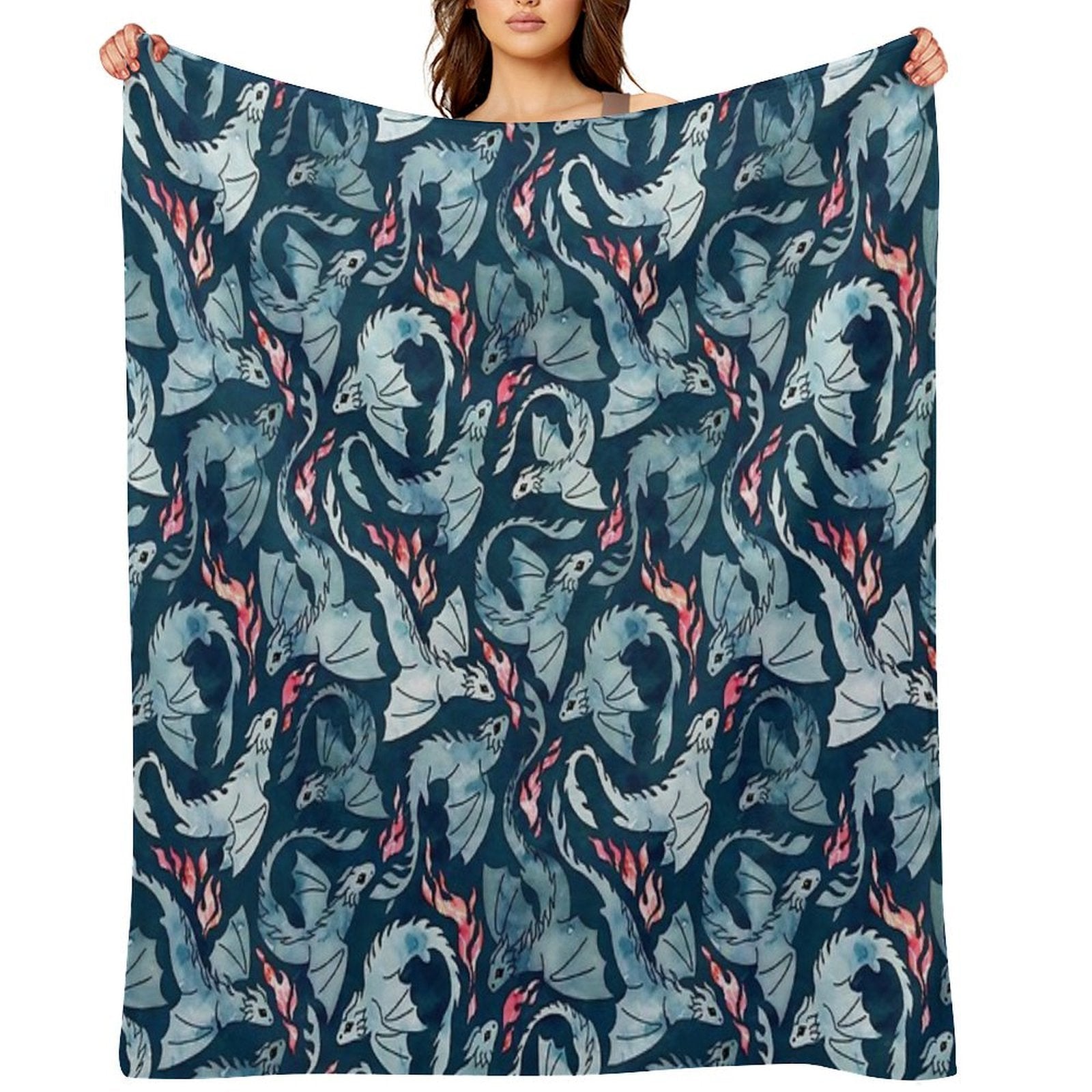 Dragon Fire Dark Blue Velvety-soft Throw Blanket