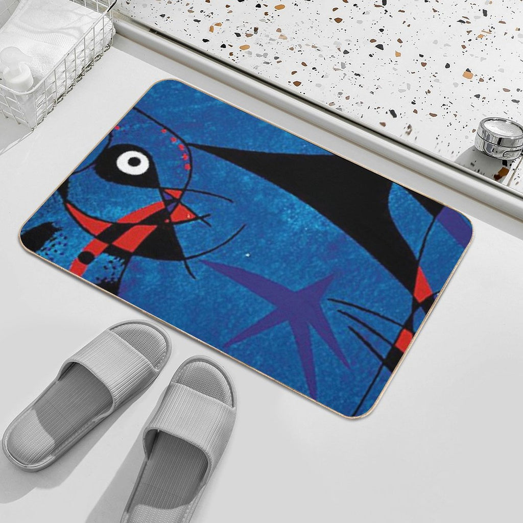 Joan Miro Abstract Painting on Blue  Pet-Safe Bath Mat