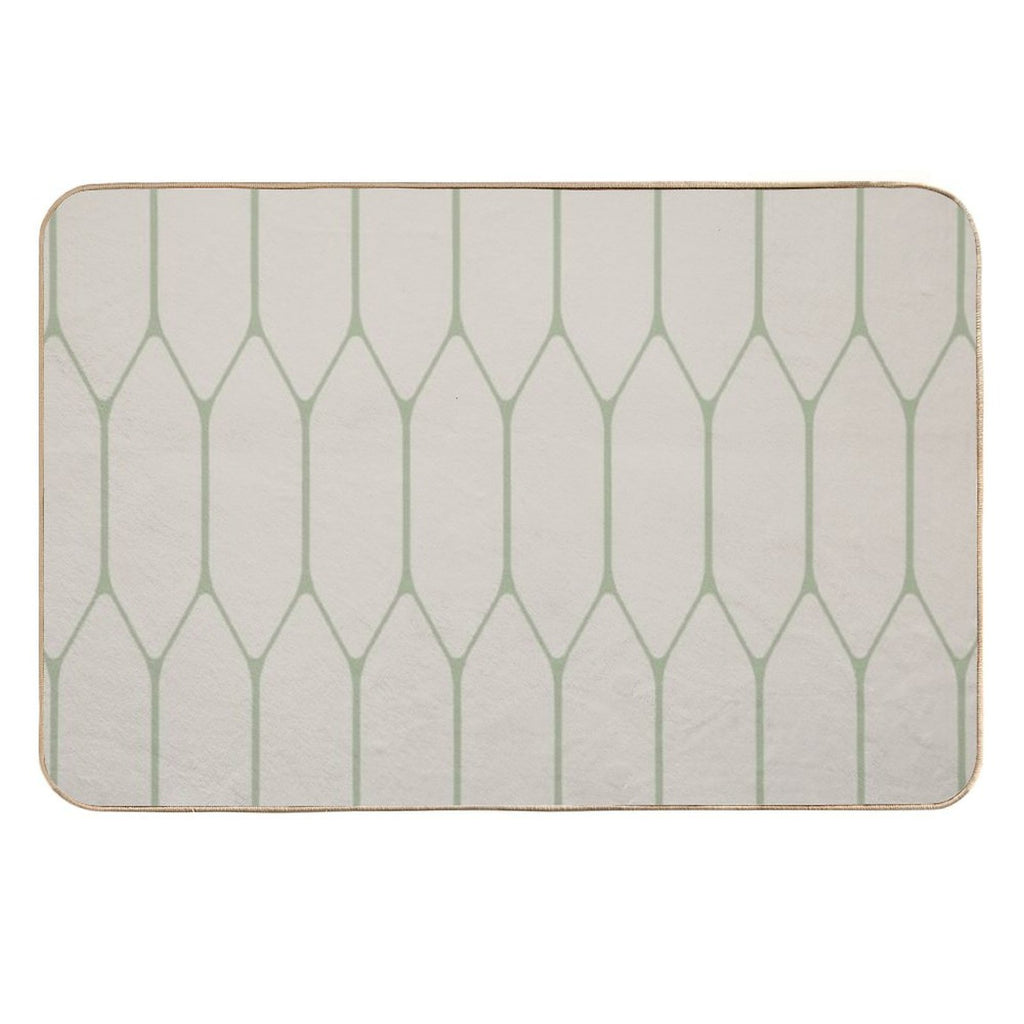 Long Honeycomb Minimalist Geometric Pattern in Beige And Sage  Fade-Resistant Bath Mat