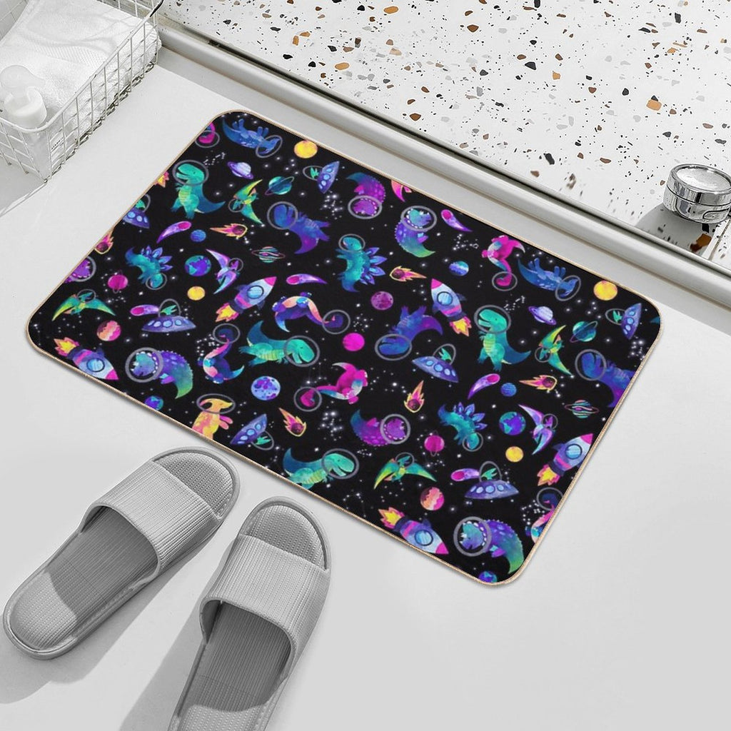 Space Dinosaur Astronauts Watercolor Pink Purple Pattern  Stain-Proof Bath Mat