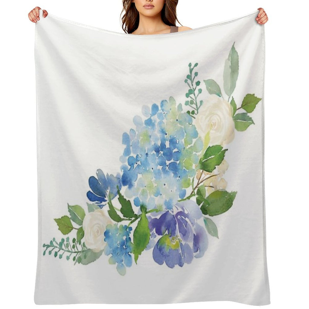 Blue Watercolor Hydrangea Easy Care Throw Blanket