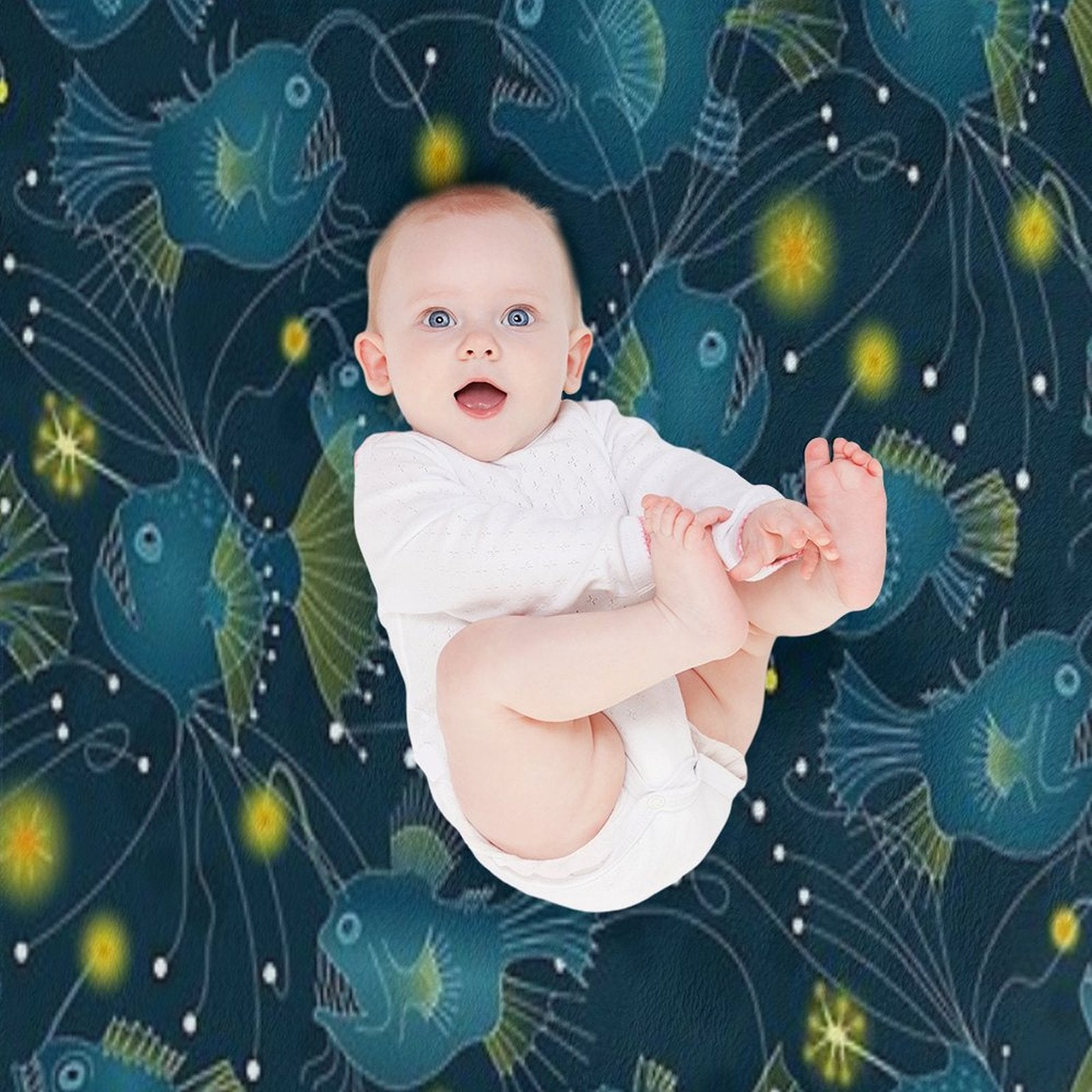 Angler Fish - Blue Wrinkle-free Throw Blanket