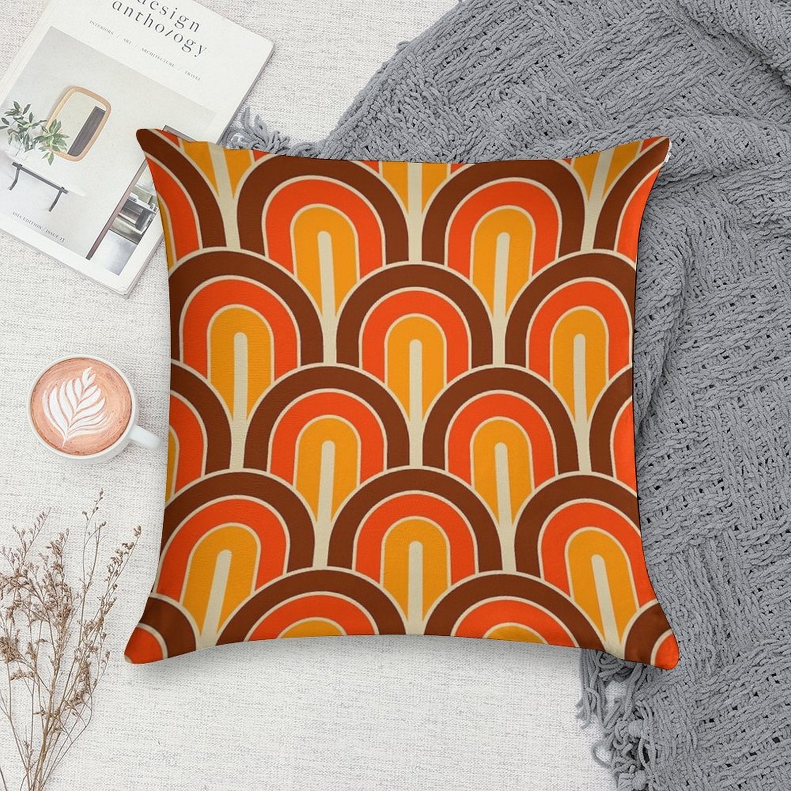 Retro Gradated Geometric Fan Pattern 821 Soft Skin-Friendly Throw Pillow
