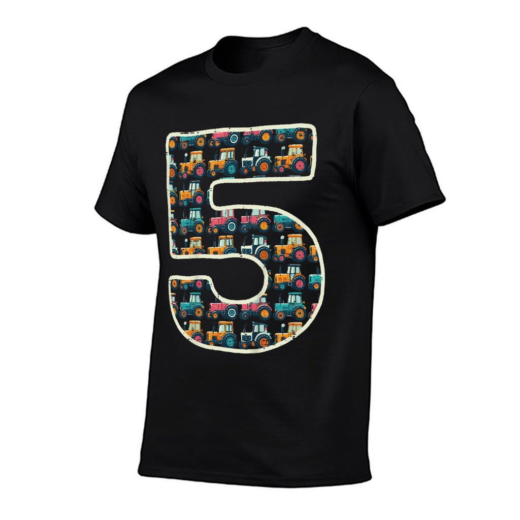 Kids 5th Birthday 5 Tractors Five Year Old Bday Farm Truck Boys  High-quality Stitching T-Shirt