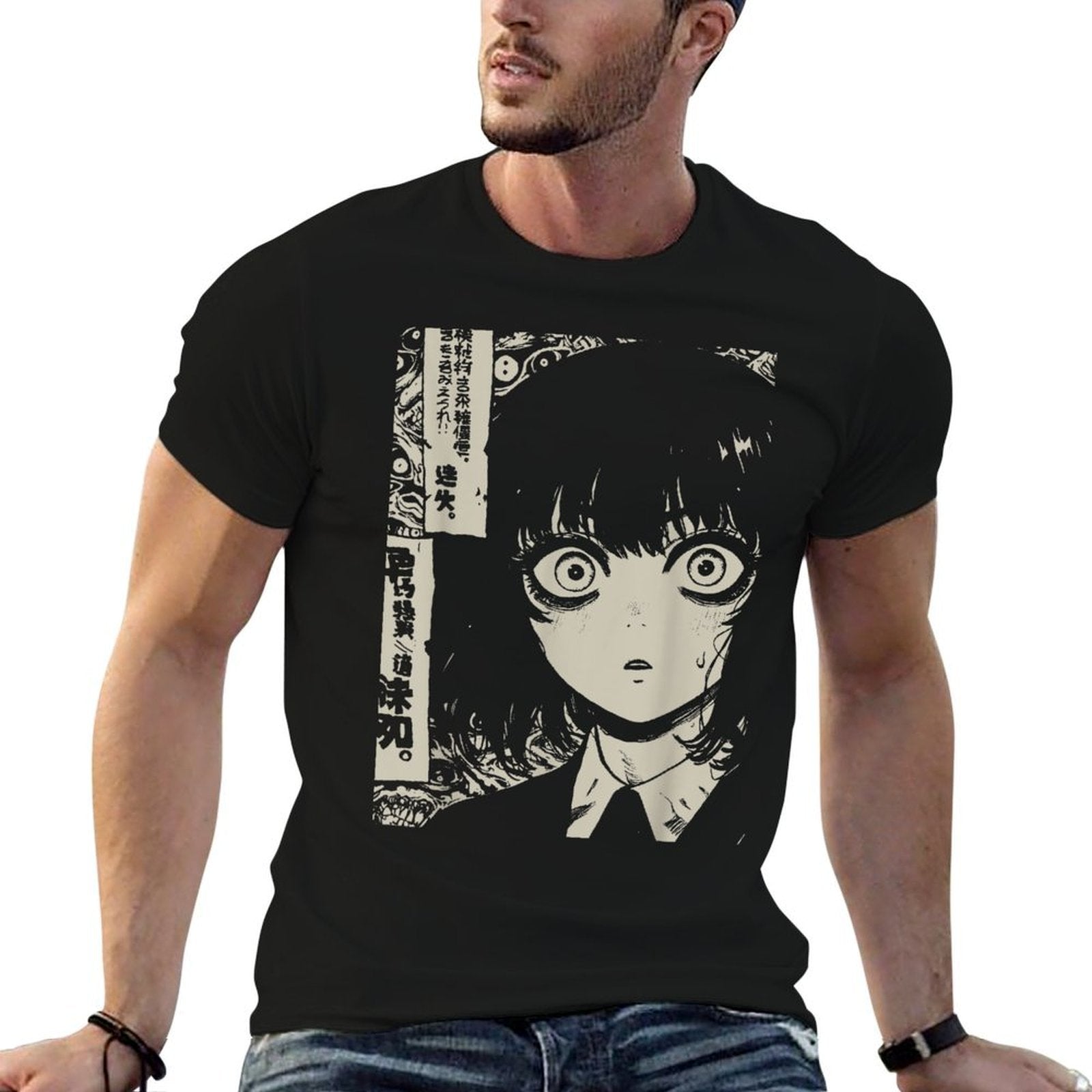 Horror Anime Manga  Japan Japanese Creepy Kawaii Goth  High-quality Stitching T-Shirt