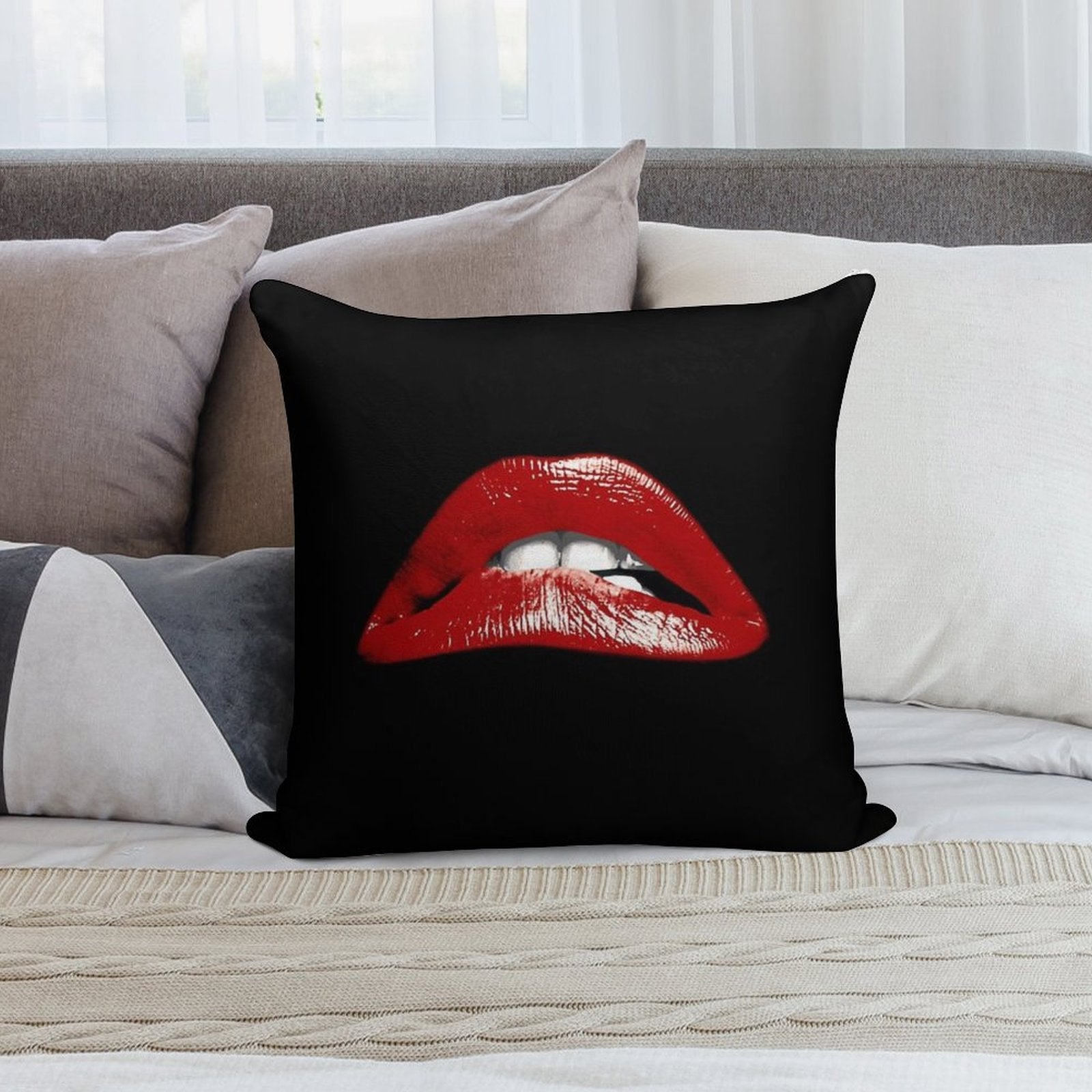 Rocky Lips Soft Short Plush Fabric Throw Pillow
