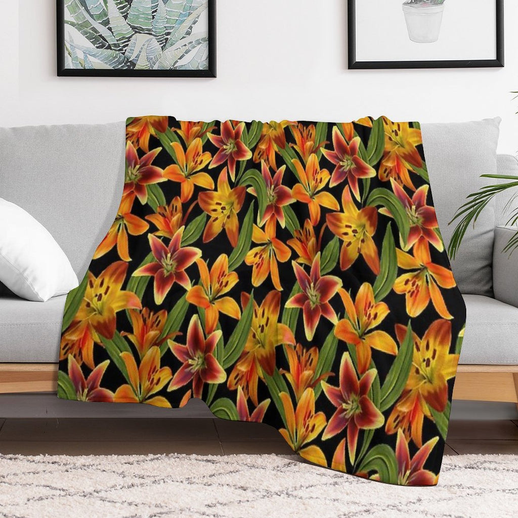 Watercolor Lilies Seamless Pattern All-season Throw Blanket