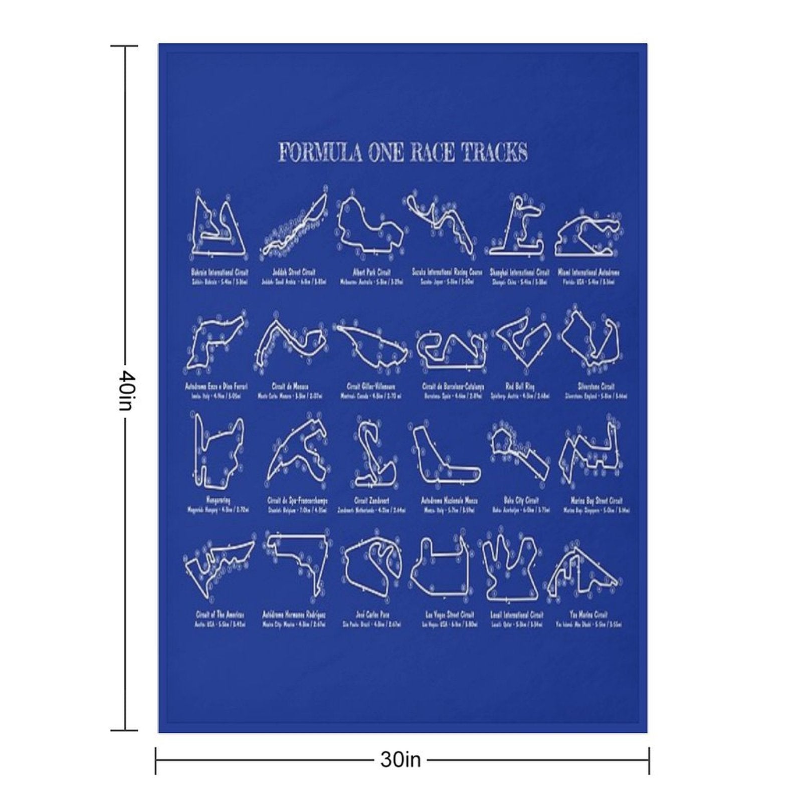 F1 Race Tracks  (White Stencil-No Background) Plush Throw Blanket