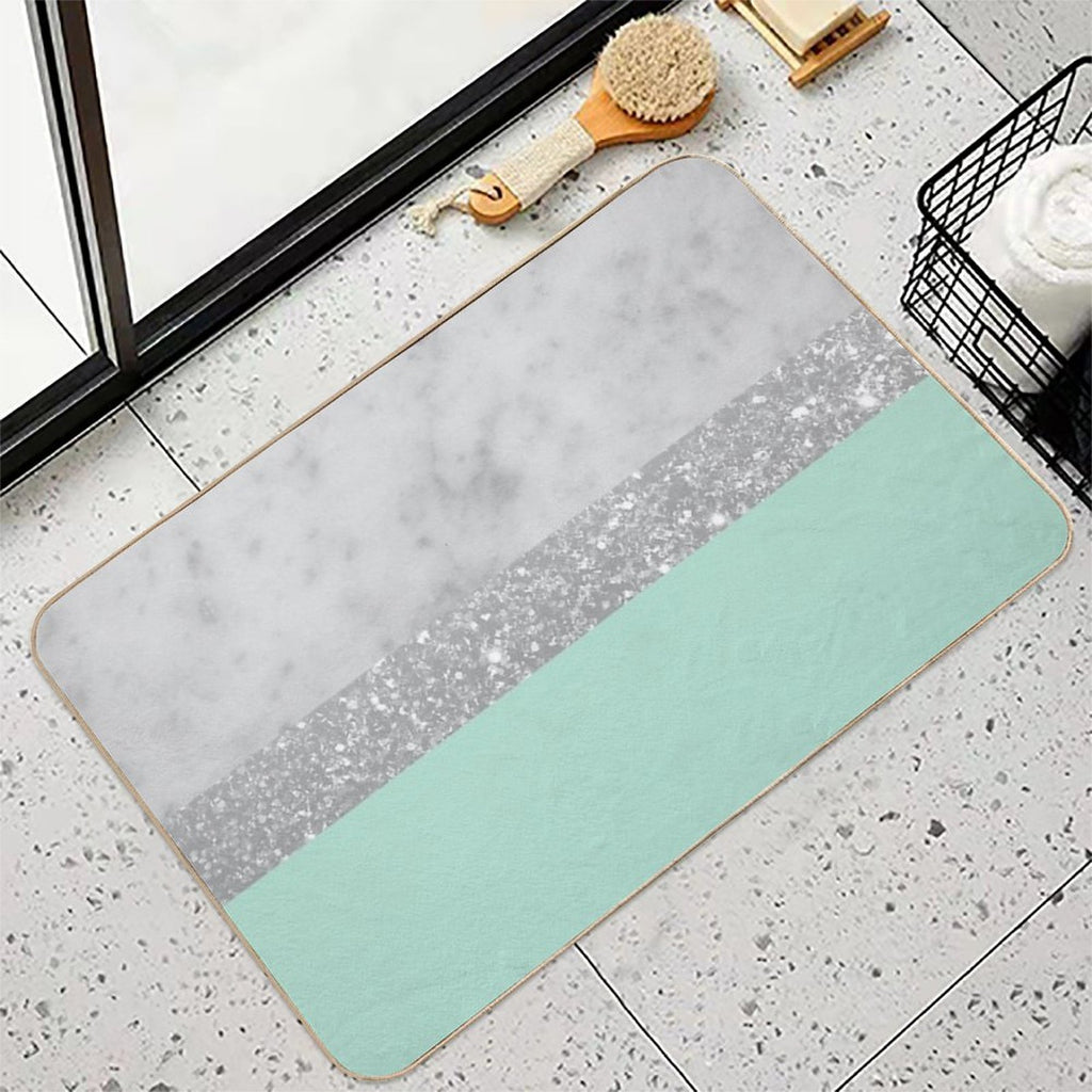 White Marble Mint Silver Stripe Glam #1 (Photo of Glitter Only - Not Reflective)  Toxin-Free Bath Mat