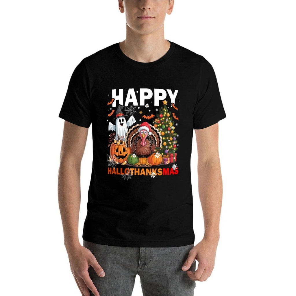 Retro Halloween Thanksgiving Christmas Happy HalloThanksMas Comfortable T-Shirt