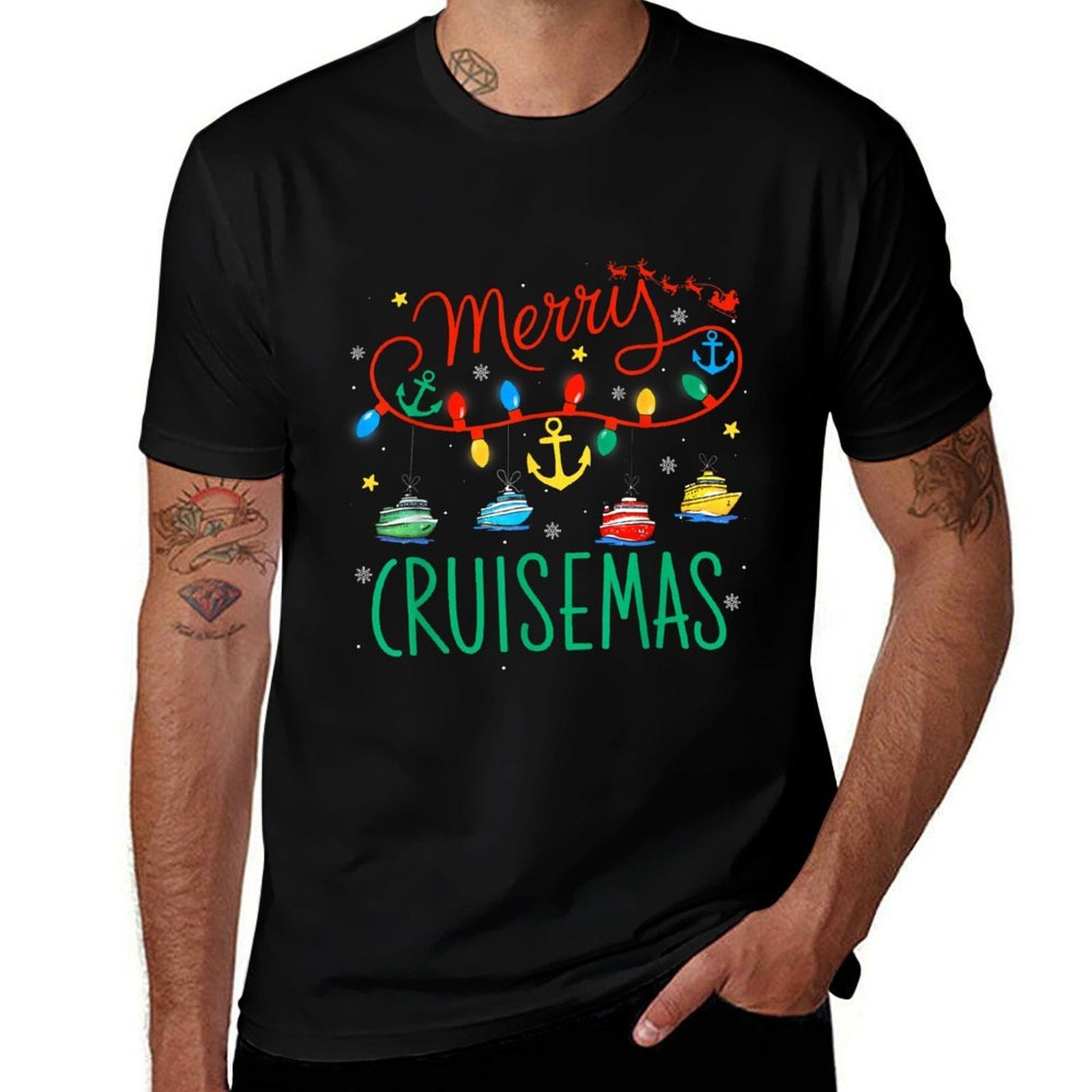 Funny Christmas Family Cruisin Cruise Lover Merry Cruisemas  Oversized Silhouette T-Shirt