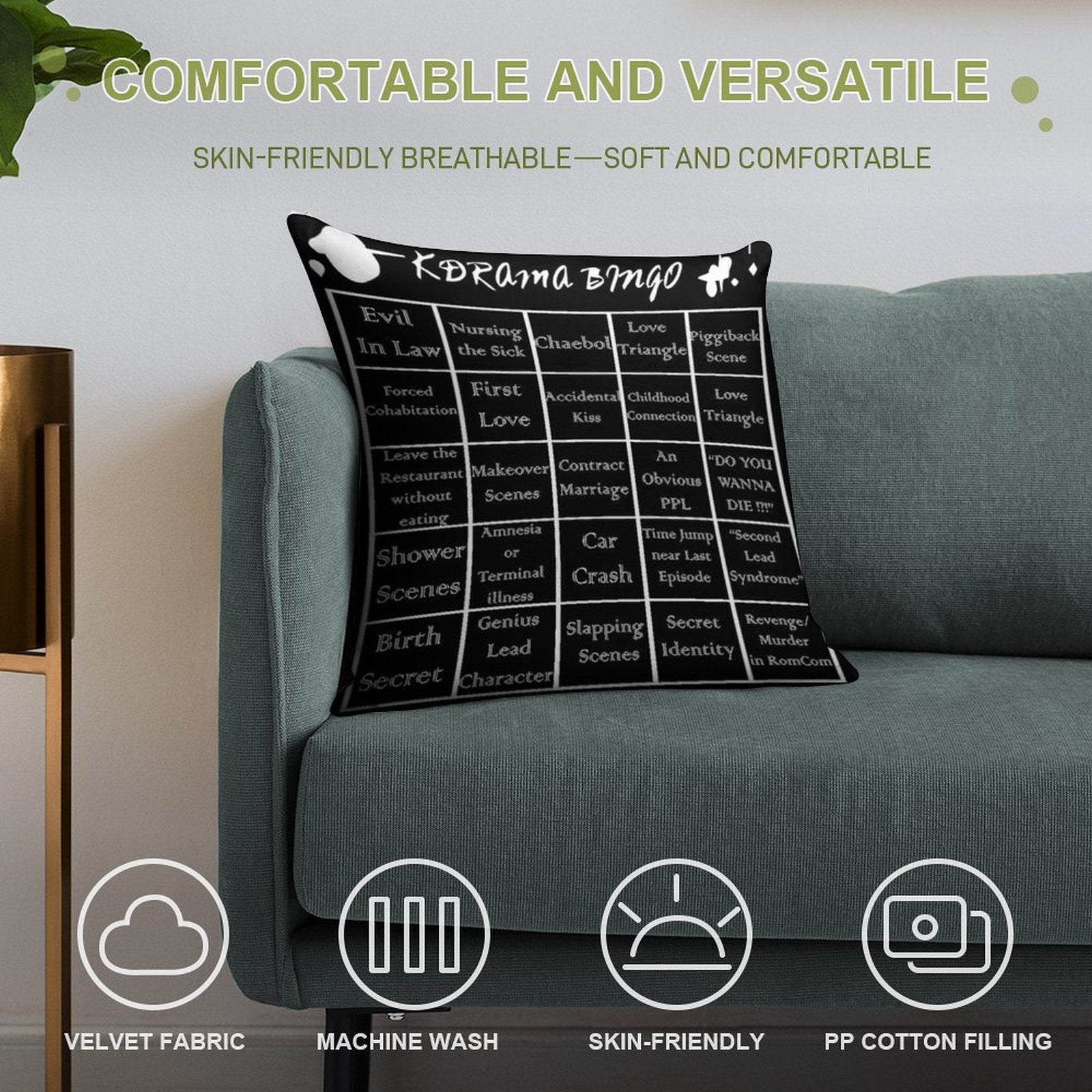 Korean Drama Bingo Soft Home Decor Throw Pillow