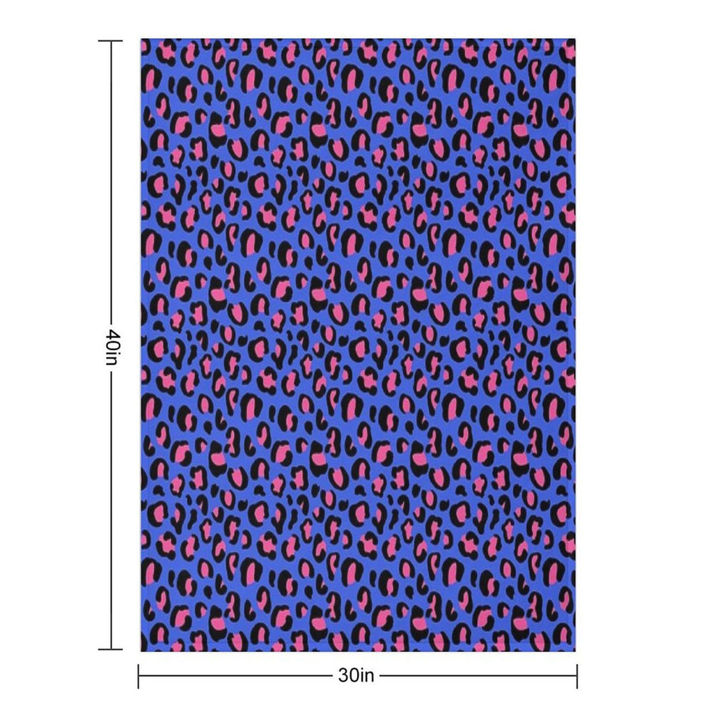 Leopard Print Pink on Blue Pattern Machine-washable Throw Blanket