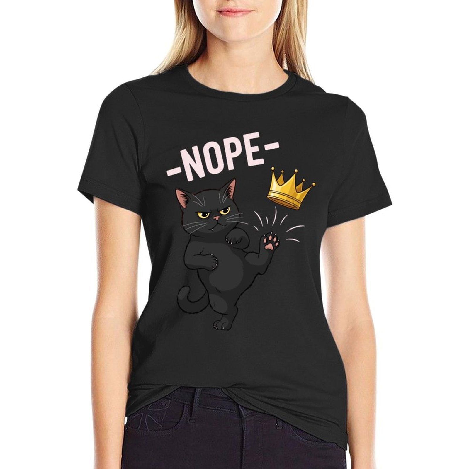 No Kings in America Black Cat Nope 4th Of July Cat Meme  Summer-ready Fabric T-Shirt