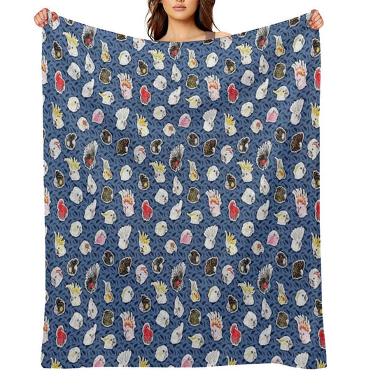 21 Cockatoos (in Dark Blue) Wrinkle-free Throw Blanket
