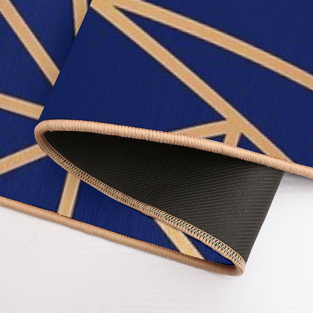 Blue And Gold Geometric Art Deco Lines  Easy Maintenance Bath Mat