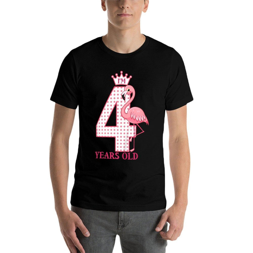 Kids I'M 4 Years Old Crown And Pink Flamingo I'M Four Years Old  High-quality Stitching T-Shirt