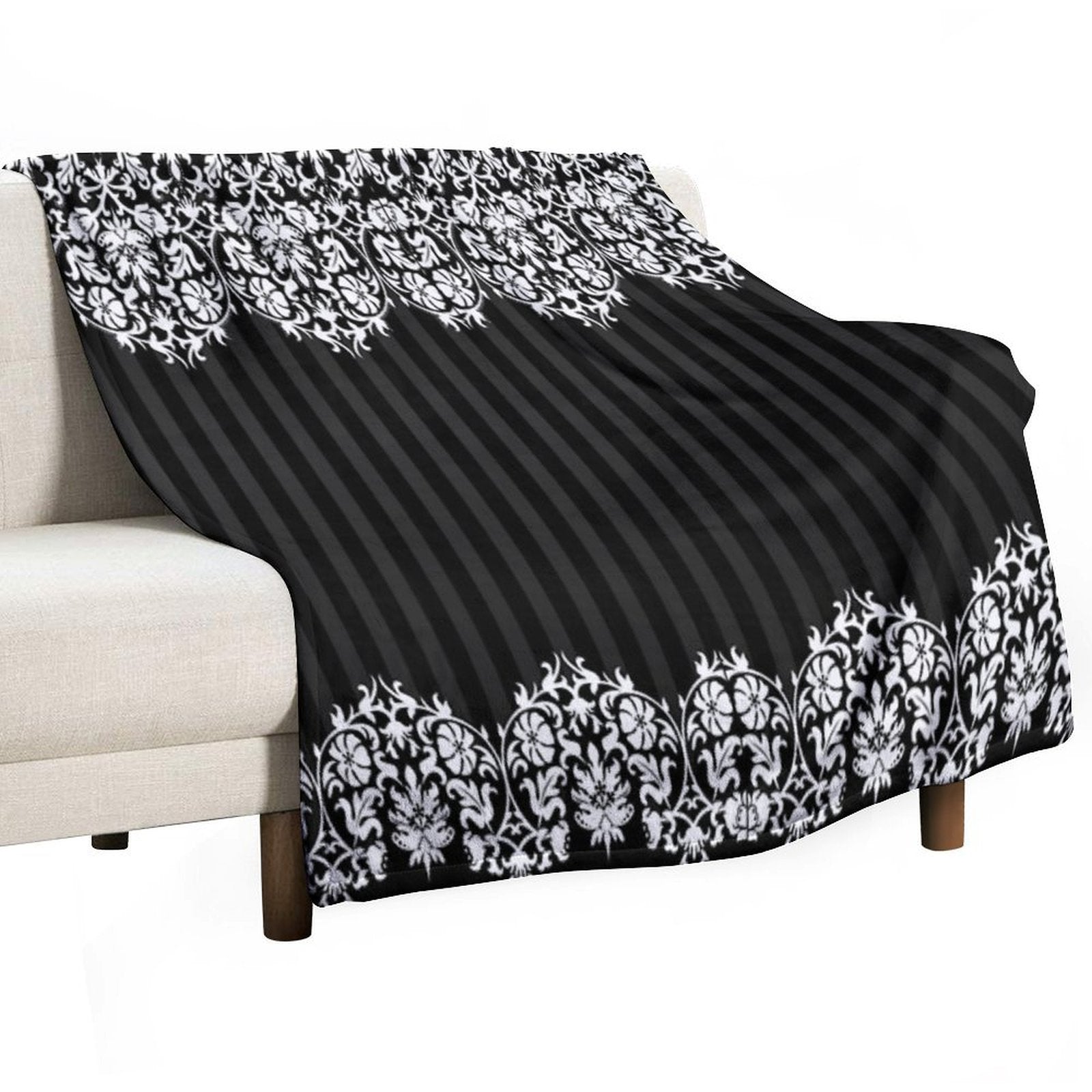 Black And White Damask Pattern Compact Throw Blanket