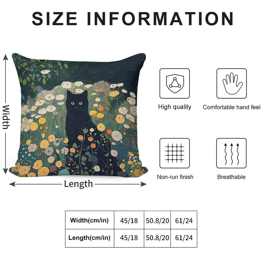Cat in Klimt Garden Inspiration Soft Gift Ready Throw Pillow