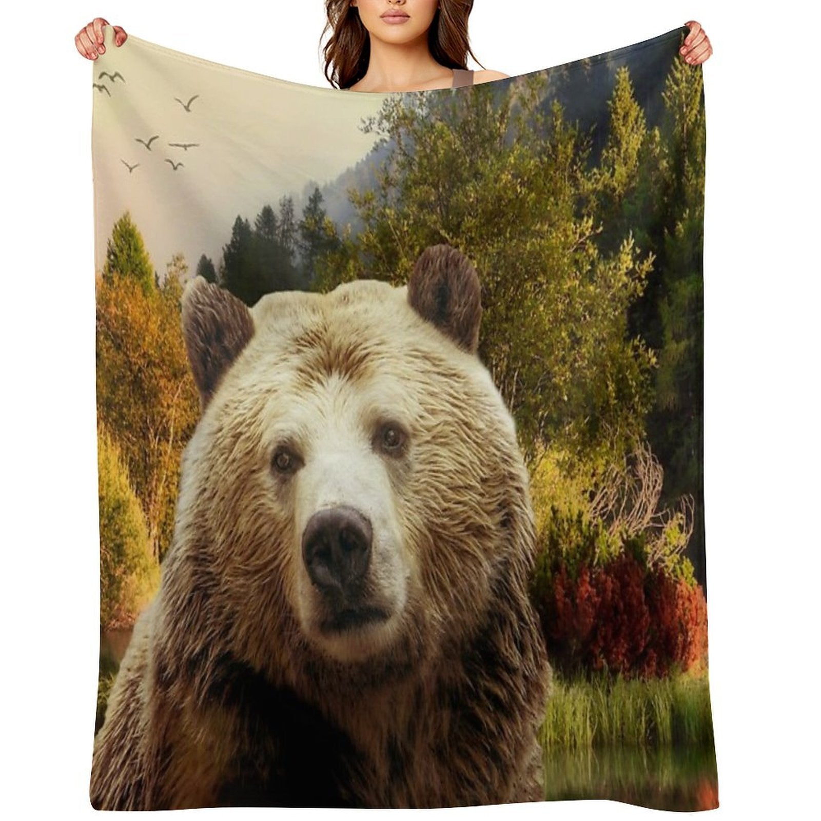 Brown Bear And Forest Multi-functional Throw Blanket
