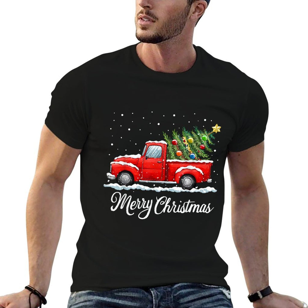 Vintage Merry Christmas Red Truck Old Fashioned Christmas  Relaxed-fit T-Shirt