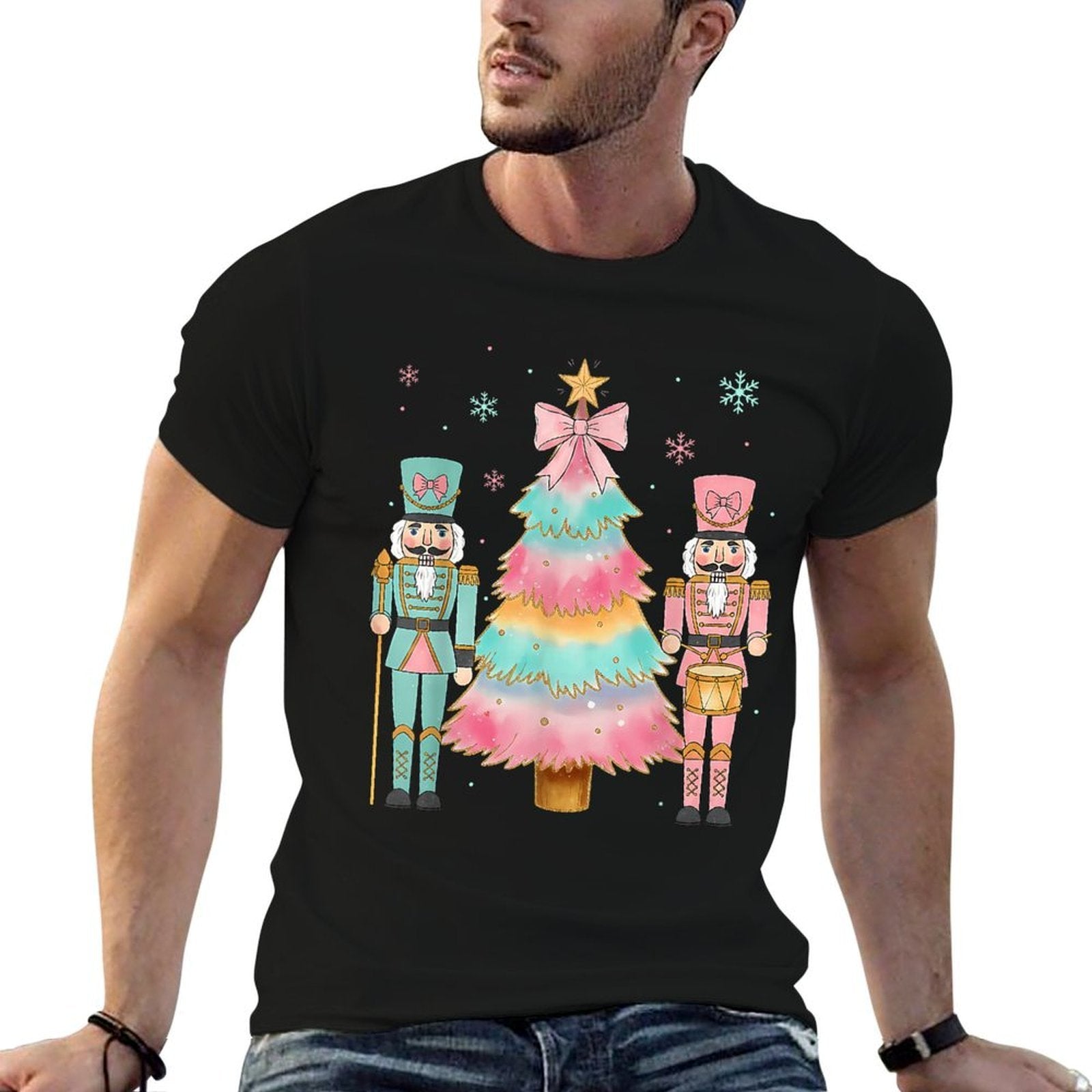 Pastel Nutcracker Soldier Pink Bow Christmas Tree Women Girl  Odor-resistant T-Shirt