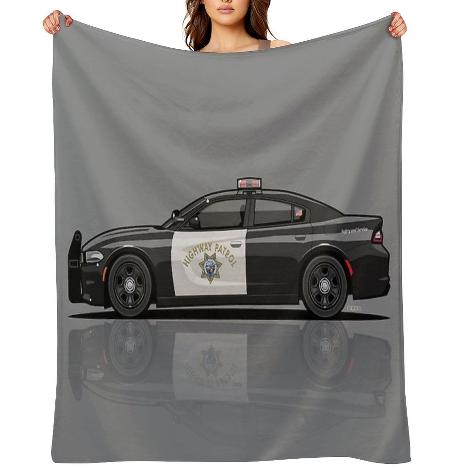 California Highway Patrol D0dge Ch4r6er Police Car Shrink-resistant Throw Blanket