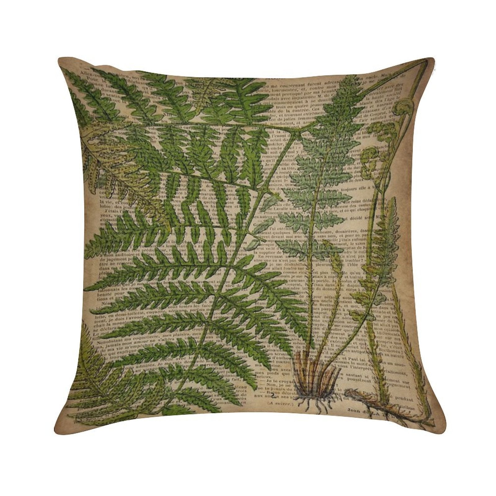Vintage Foliage Hipster Botanical Print Fern Leaves Soft Multiple Sizes Throw Pillow
