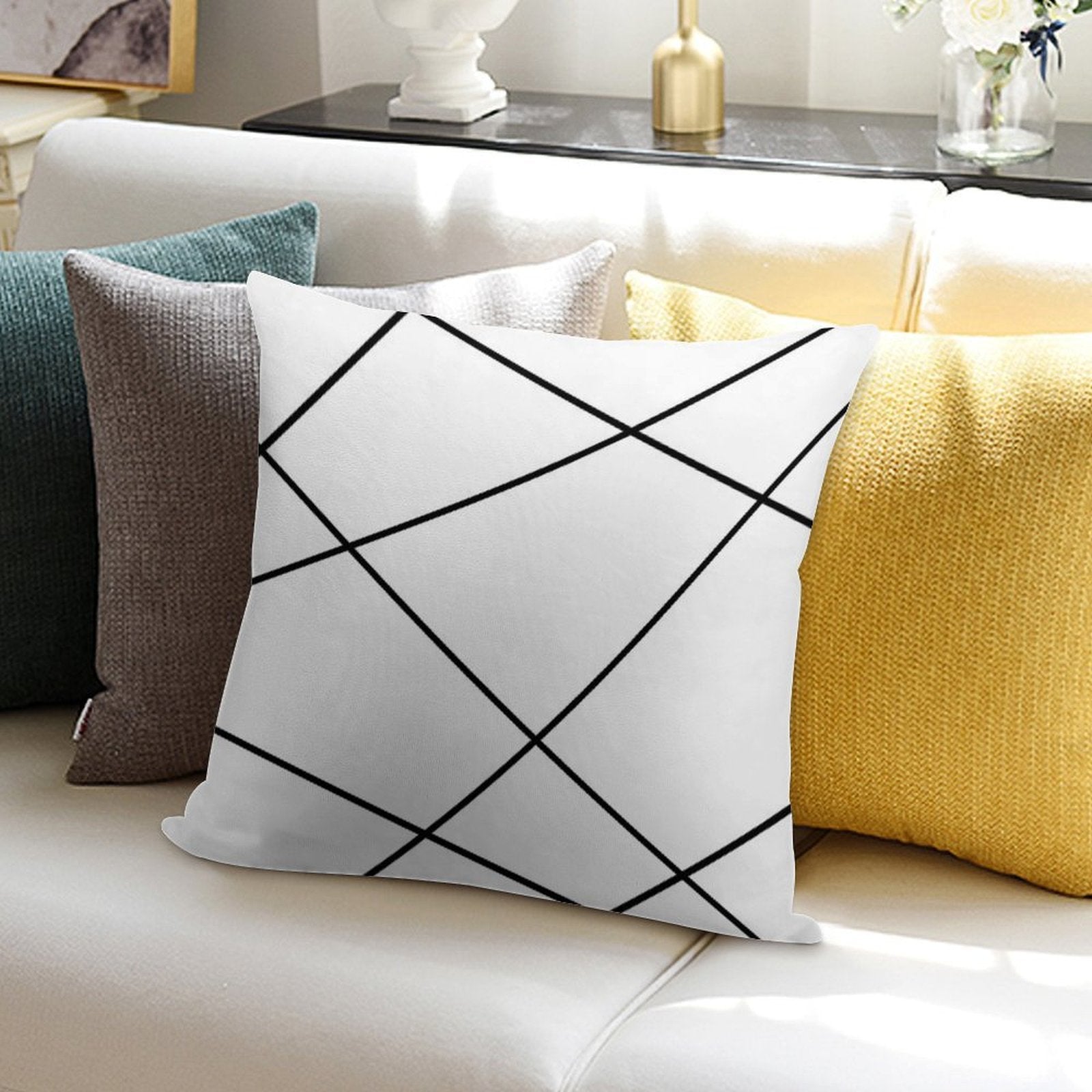 Geometric Abstract - White And Black. Soft Style Accent Throw Pillow