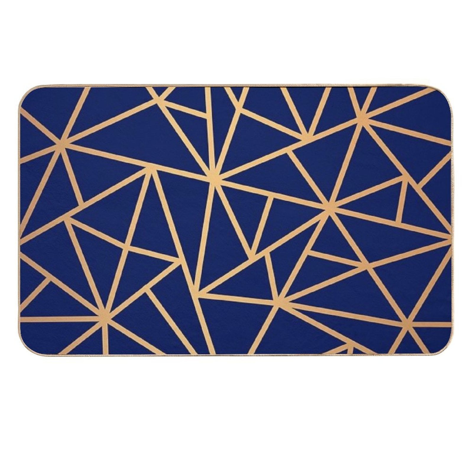 Blue And Gold Geometric Art Deco Lines  Easy Maintenance Bath Mat