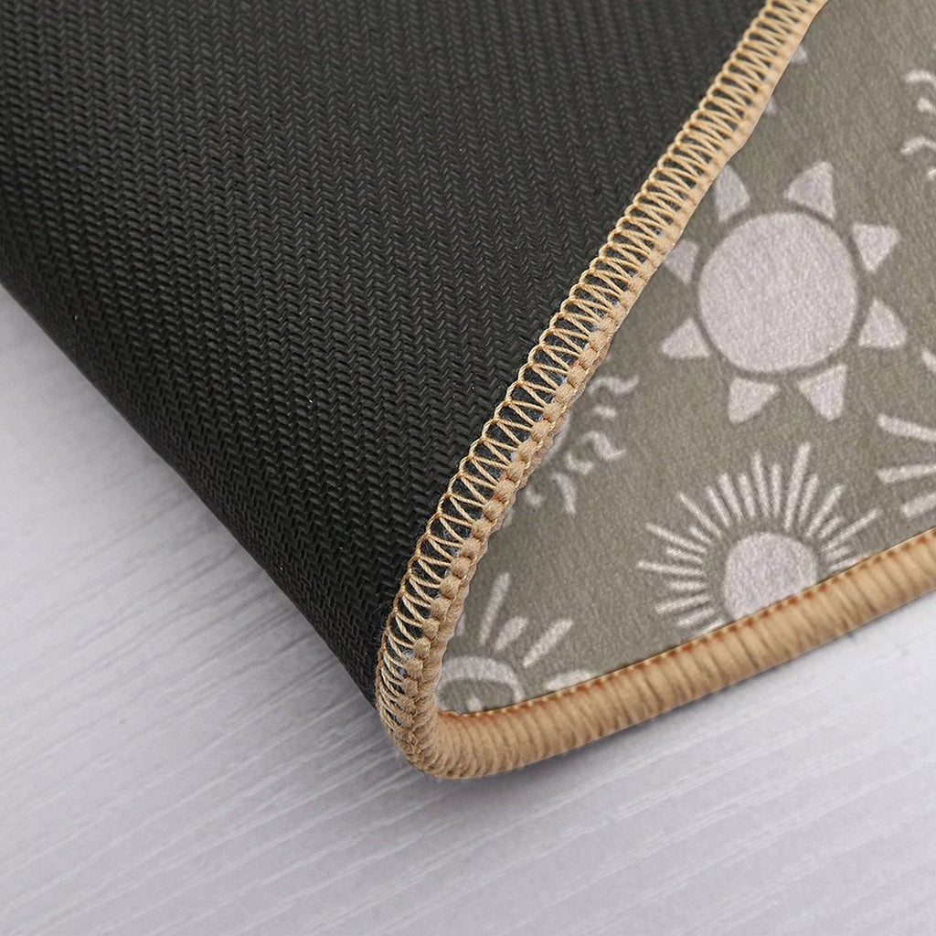 Magical Sun Bohemian Dreamy Aesthetic In Muted Colors Muted Green Durable Bath Mat