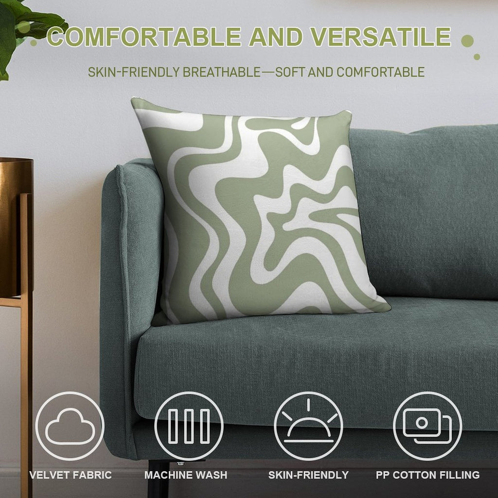 Liquid Swirl Contemporary Abstract Pattern in Sage Green And White Soft Skin-Friendly Throw Pillow