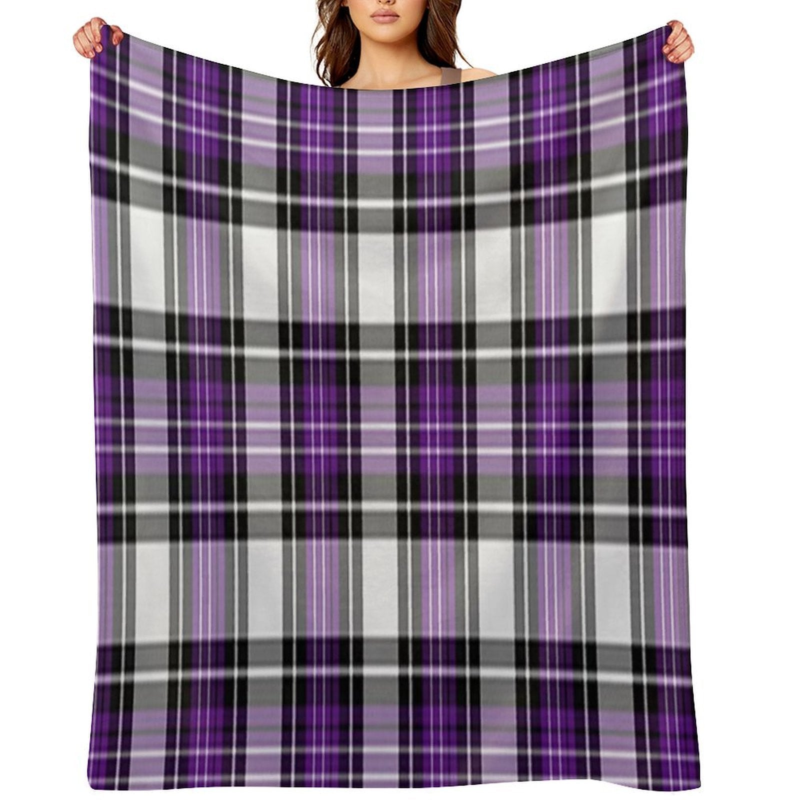 Purple And Black Plaid Sustainable Throw Blanket