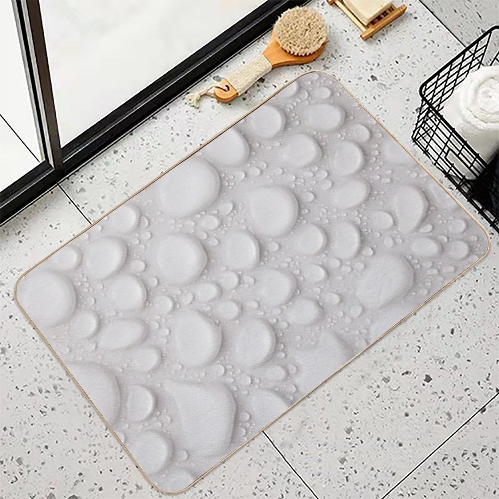 Water Drops, Beads, Rain Drops, Bubbles, White, Clear, Wet, Drenched,  Slip-Resistant Bath Mat