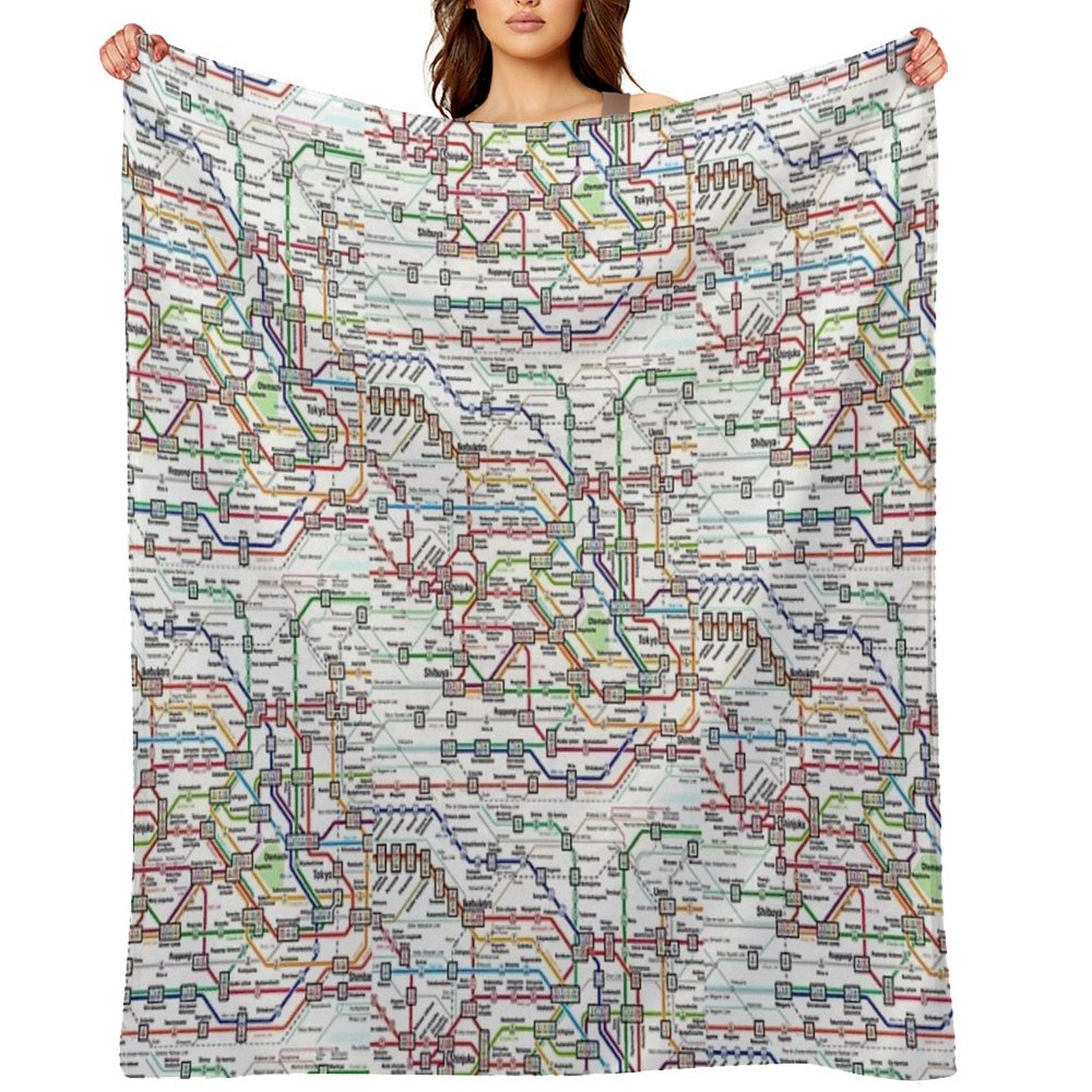 Tokyo Subway Map Clock Compact Throw Blanket