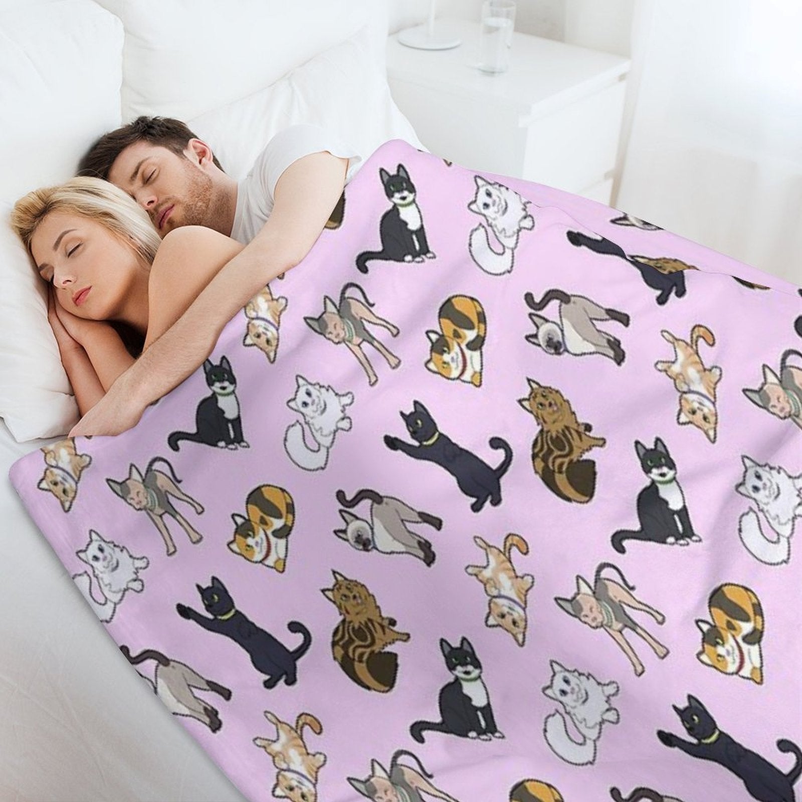 Cat Pattern - Pink Machine-washable Throw Blanket