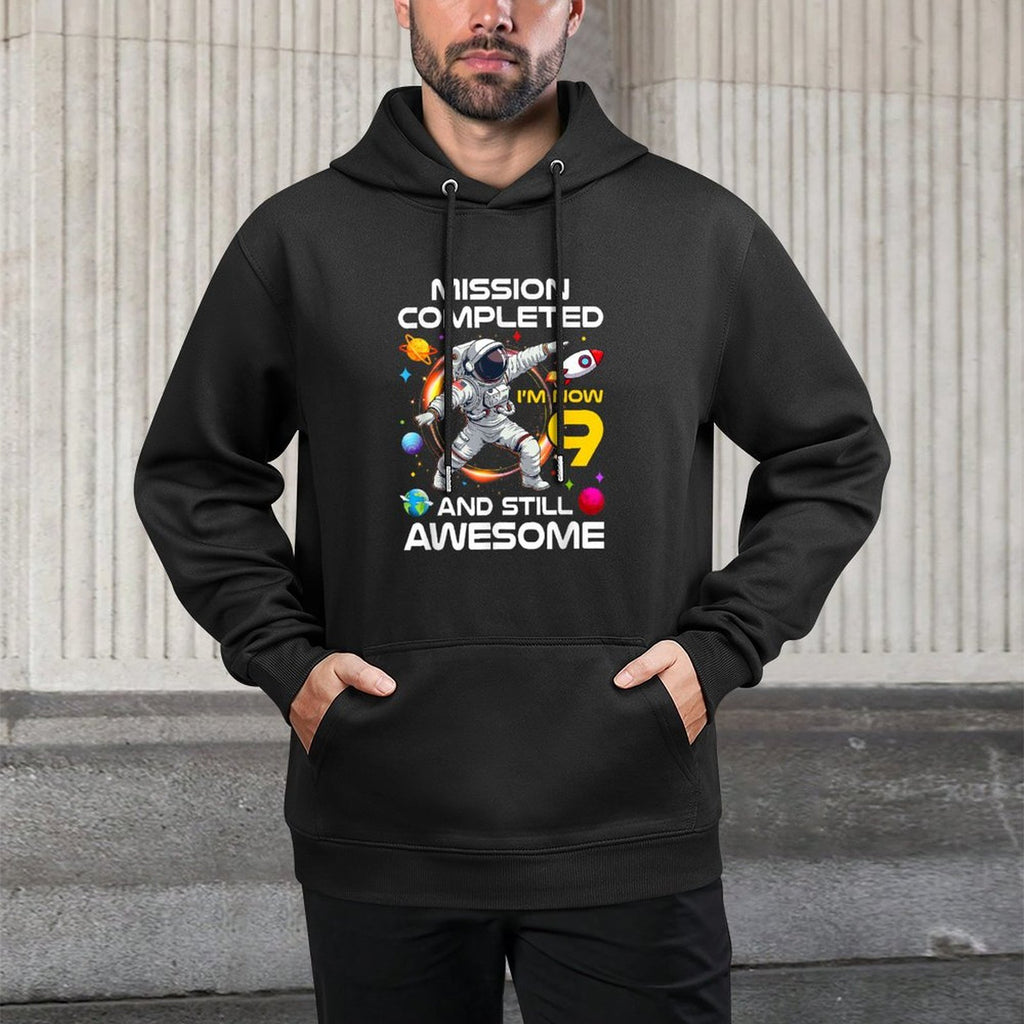 9Th Birthday Astronaut 9 Years Old Outer Space Birthday Medium-Weight Fabric Hoodie