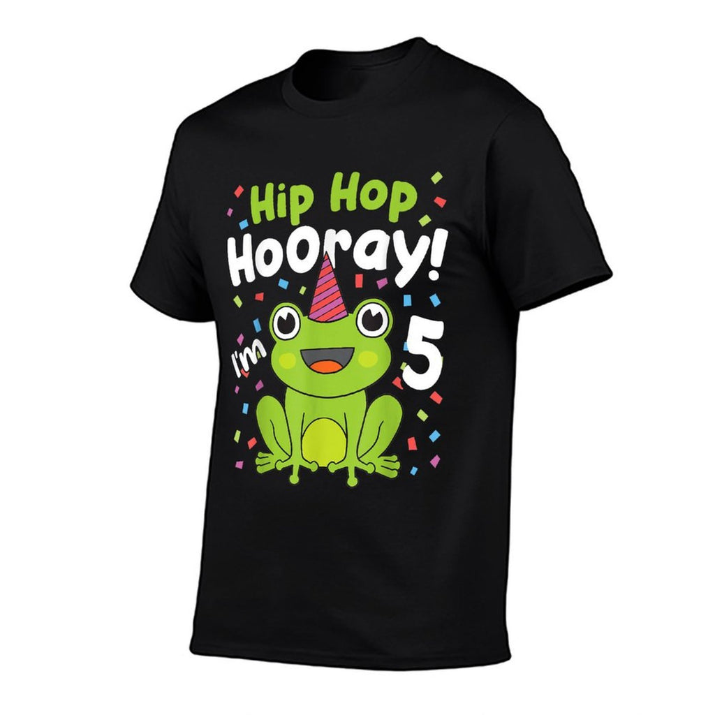 5th Birthday Boy Frog Lover 5 Year Old Funny B-Day Matching  Polyester Blend T-Shirt