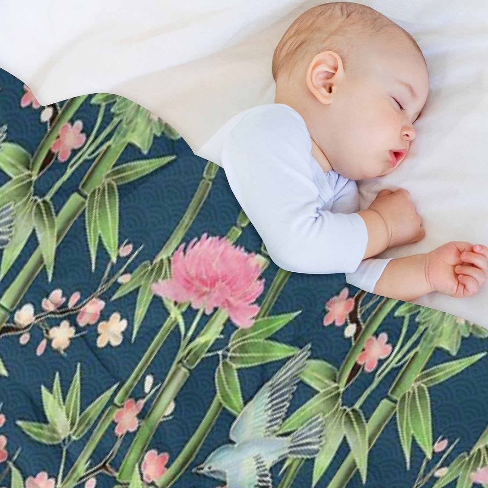 Bamboo, Birds And Blossom - Dark Teal Durable Throw Blanket
