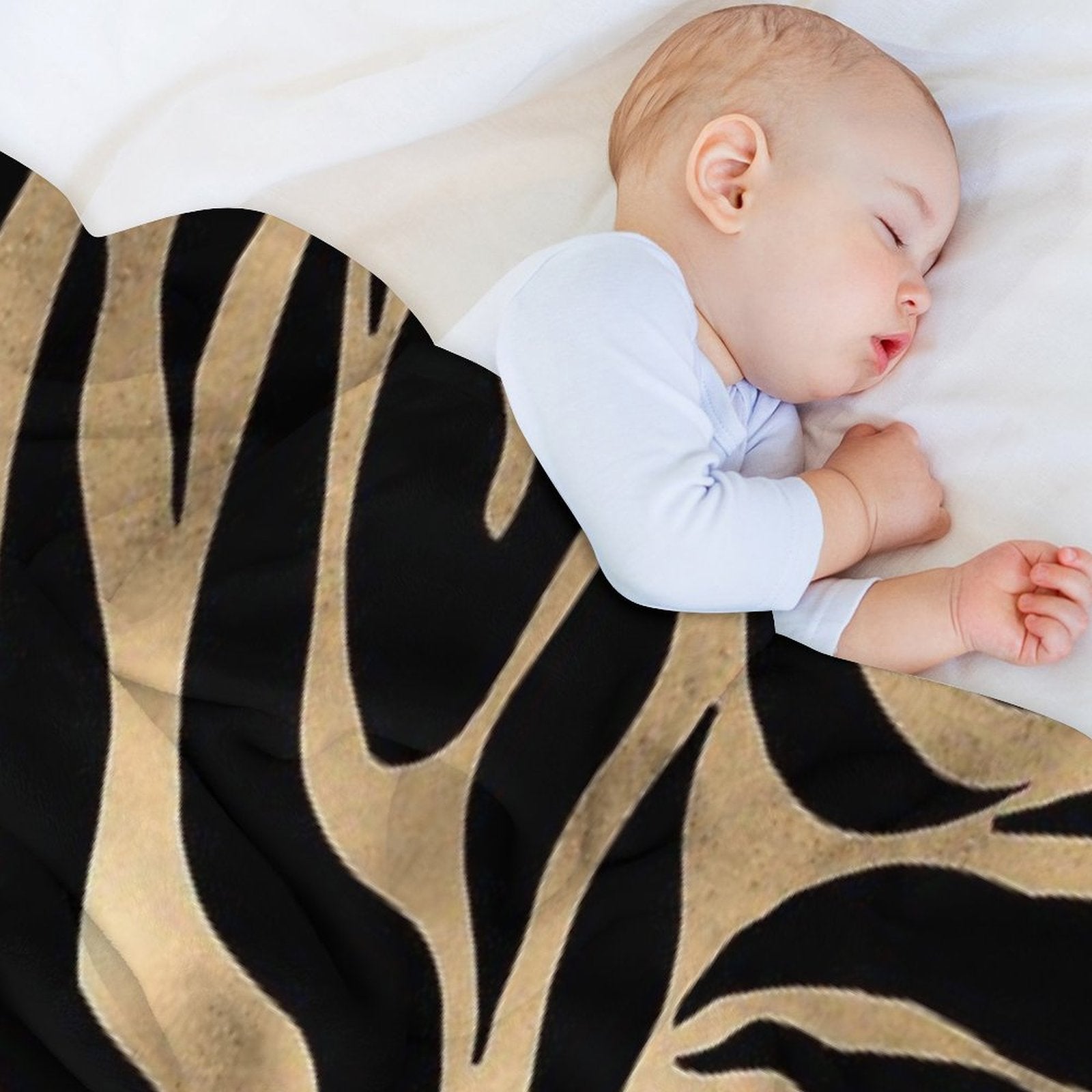 Elegant Metallic Gold Zebra Black Animal Print Lightweight Throw Blanket